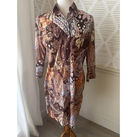 Craig Taylor Women’s Medium Brown Paisley Button Up Dress - Picture 2 of 7